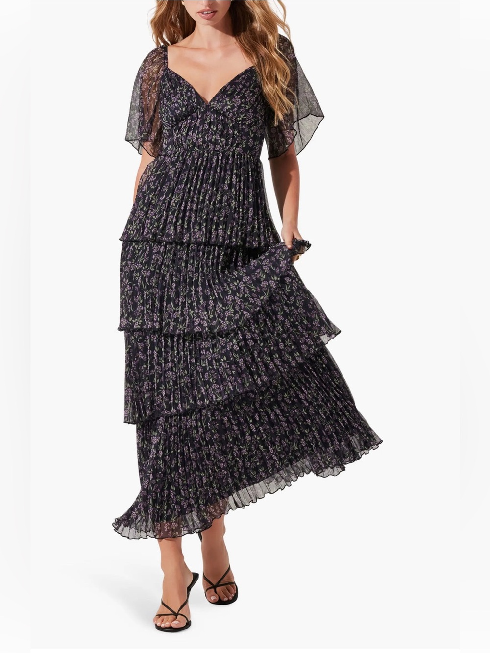 NWT Astr The Label Gracelynn Floral Short Sleeve Tiered Maxi Skirt #Floral dress